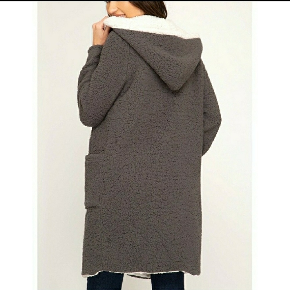 🔥SALE!!!💥NEW!💥SHEARLING FLEECE HOODED COAT - Picture 2 of 6